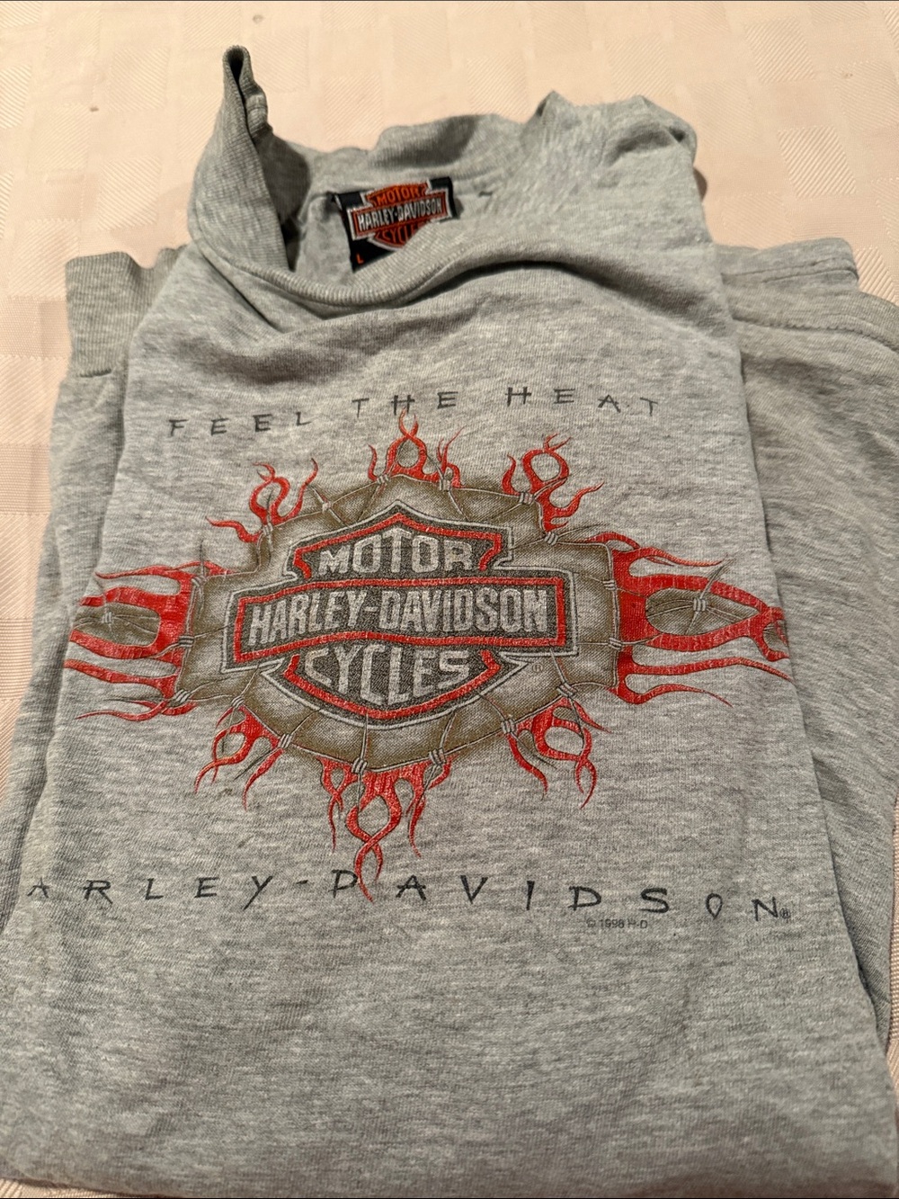 Harley-Davidson Gray Long Sleeve with Red Flame Shield Graphic